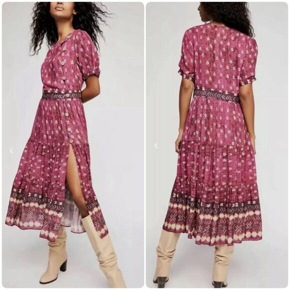 JEN’S PIRATE BOOTY Purple Honey Buttondown Midi Dress Boho Aztec Dress Size S - Picture 1 of 15